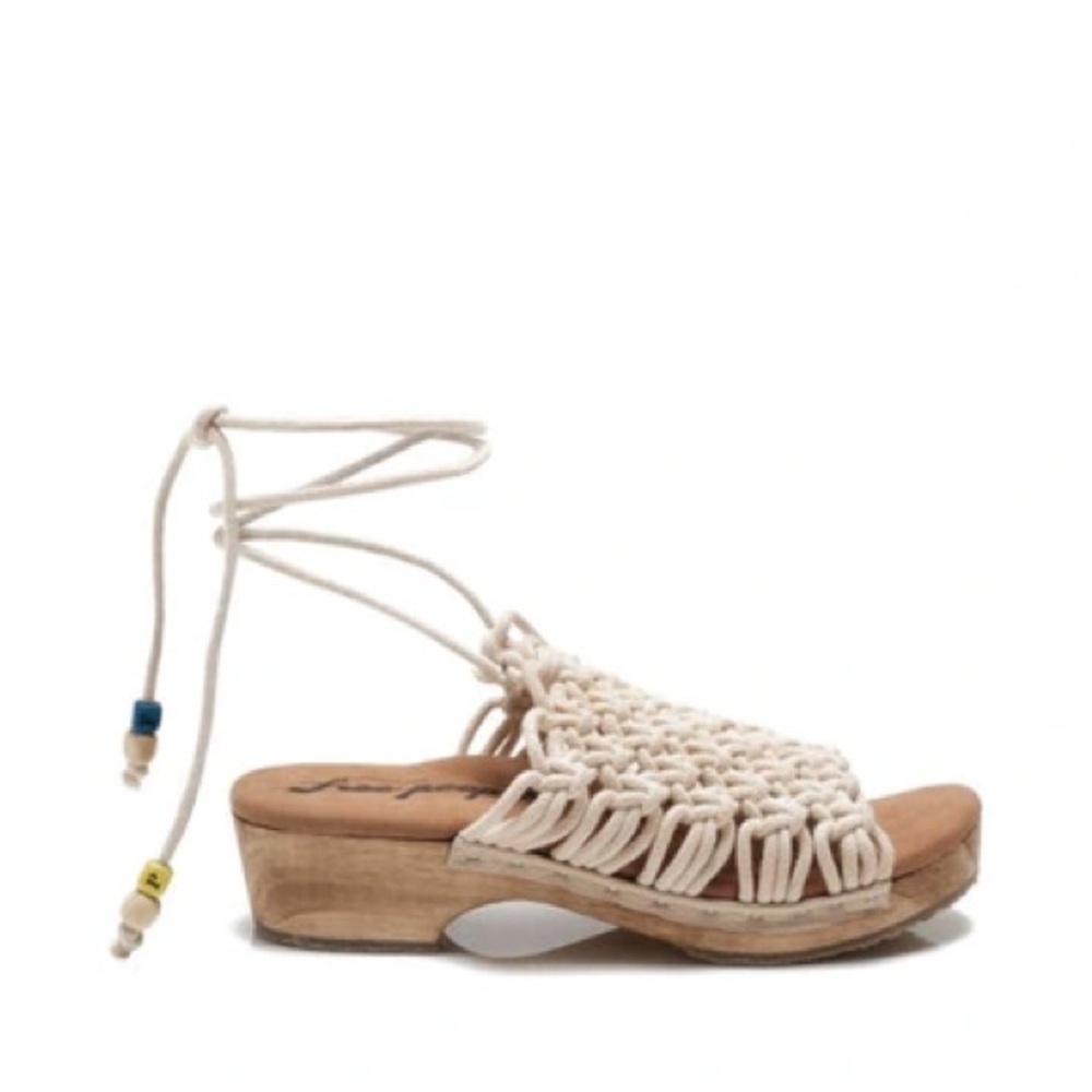 Free People Candy Crochet Braided Ankle Wrap Clog Sandals in Cream 🔥🔥 Size 38